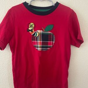 Gymboree Red Tee with Plaid Apple and Worm